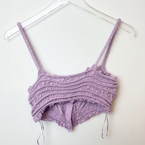 URBAN OUTFITTERS | Chelsea Linen Ruched Cami Crop Tank Top Purple - Picture 6 of 10